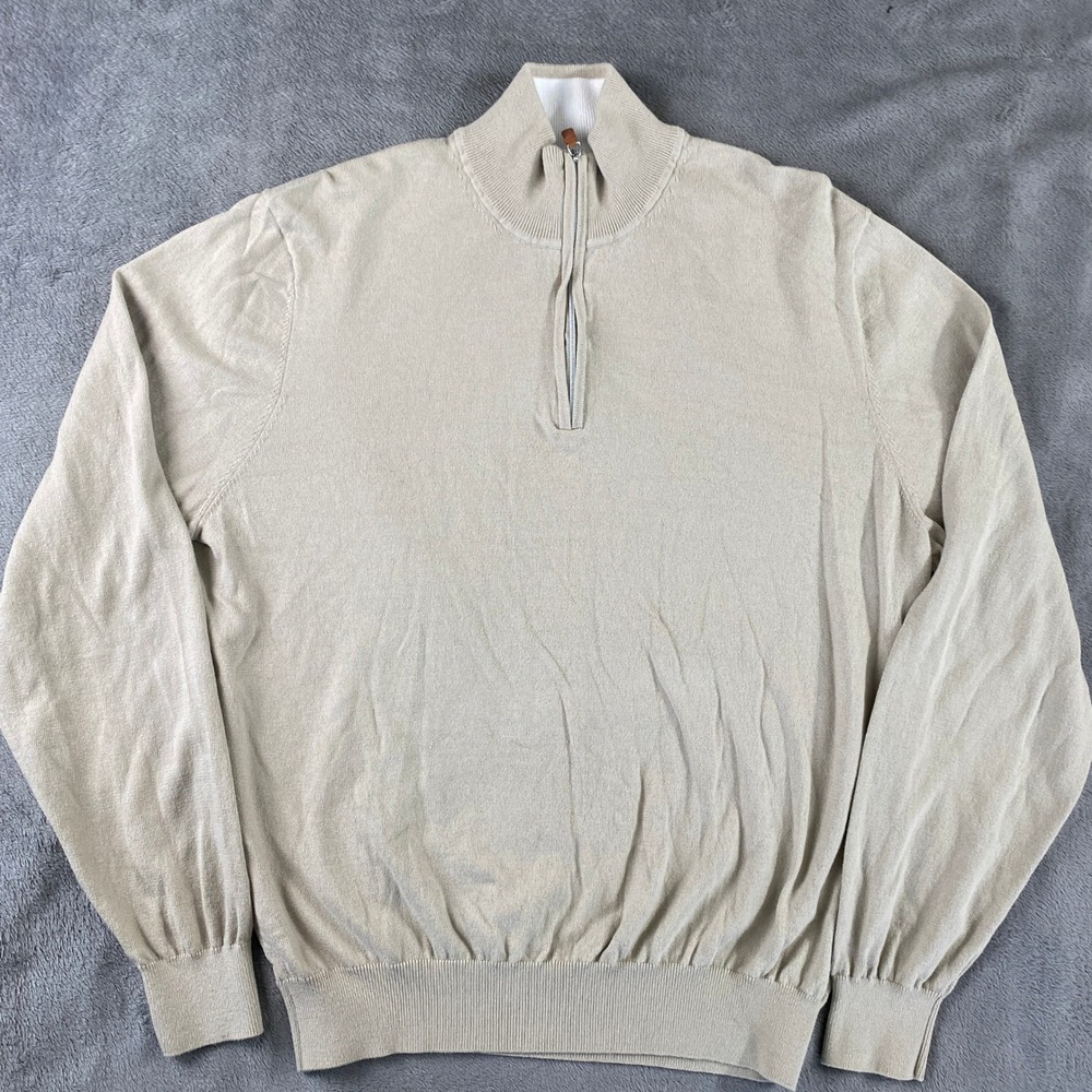 Collars & Co. Quarter Zip Sweater Mens XL Beige Pure Cotton Mock Neck Pullover